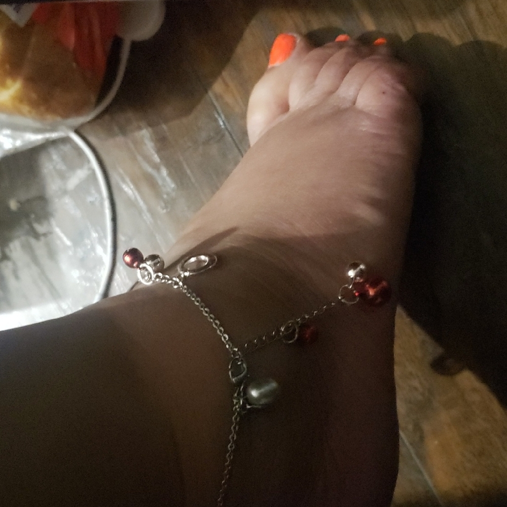 Silver Anklet with Red Beads
